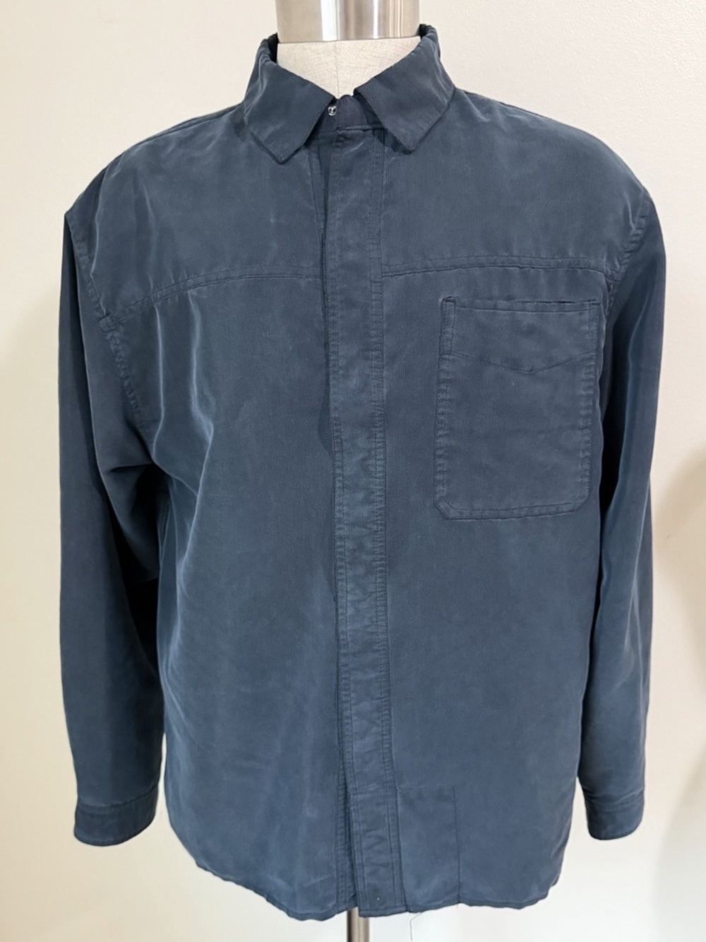 Scottevest Shirt Mens L Navy Blue Utility Hidden Pockets Pickpocket Tech TEC
